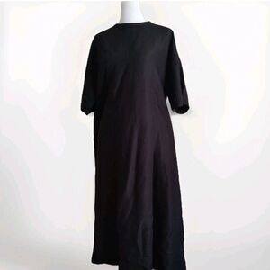 Sara Lanzi Black Midi Dress Lagenlook Goth Studded Sheath Dress Fit And Flare L